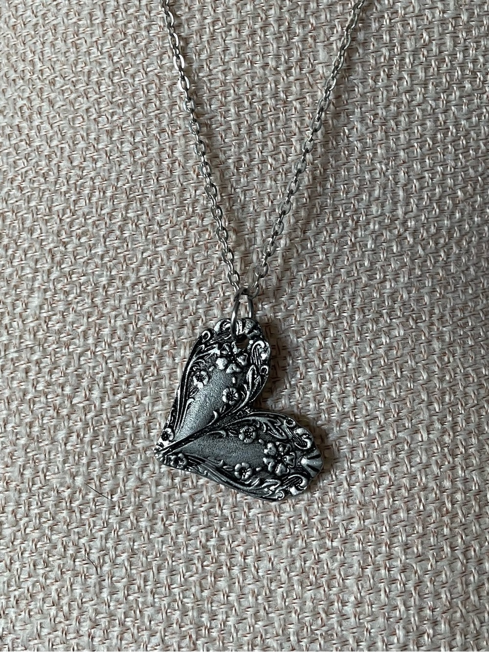 Silver Heart Pendant Necklace - Floral Engraved Women’s Jewelry